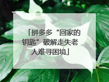 拼多多“回家的钥匙”破解走失老人难寻困境